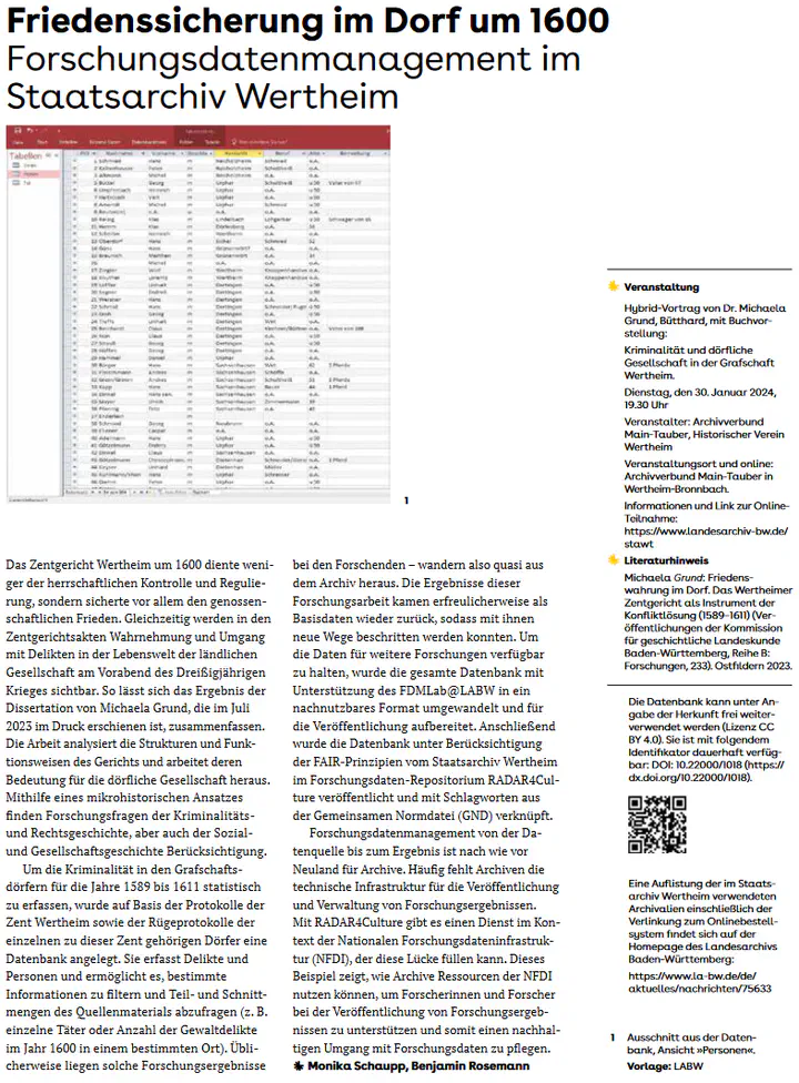 Bildschirmfoto des Artikels in Archivnachrichten 67 / September 2023