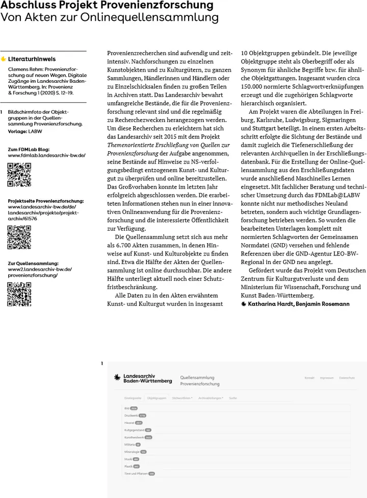 Bildschirmfoto des Artikels in Archivnachrichten 68 / März 2024