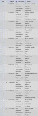 Bildschirmfoto der Daten nach dem Transponieren in zwei Spalten.