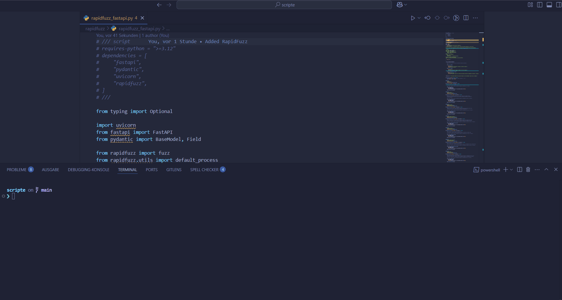 Screencast zur Verwendung von uv, FastAPI und RapidFuzz als eigene Clustering Methode bei OpenRefine.